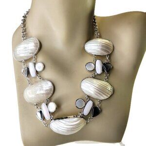 Huge Mother Of Pearl Style Bib Choker Necklace Statement Faux Pearl Necklace